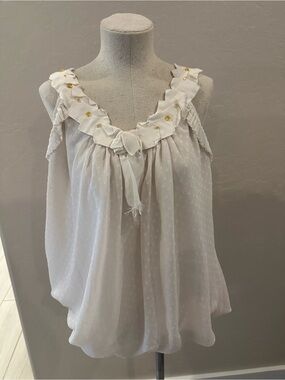 Forever 21 Cream Ruffled Swiss Dot Camisole with Tie